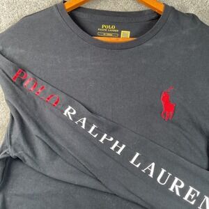 Polo Ralph Lauren Long Sleeve T-Shirt Mens M Black Big red pony‎